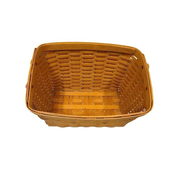 LONGABERGER 2002 Newspaper Basket, Plastic Liner Protector, Leather Handles EUC - Picture 6 of 15